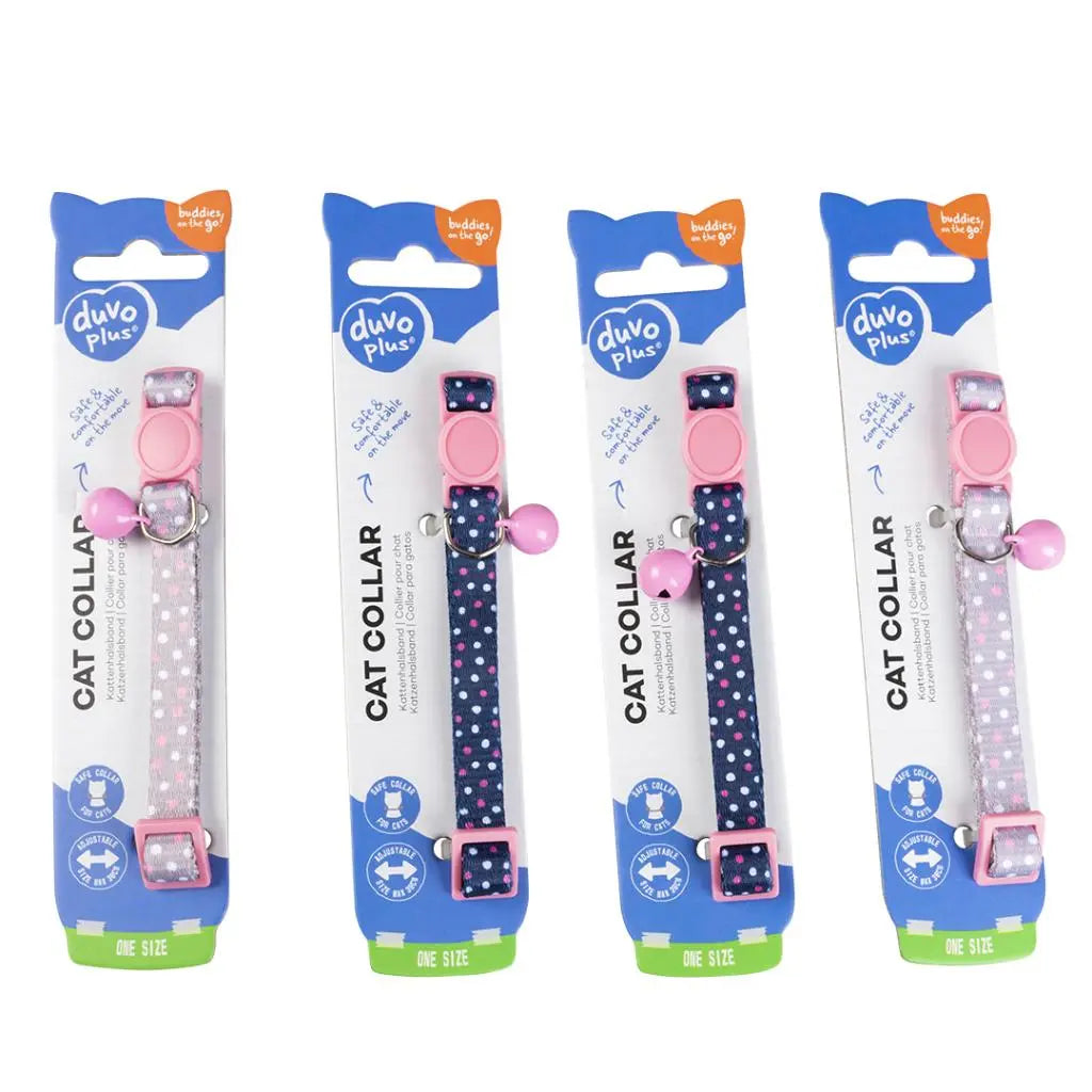 Duvo+ Cat Collar Nylon Blue/Beige Dots-Mixed Colors | Polka Dot Nylon Collar with Safety Buckle 20 - 30cm