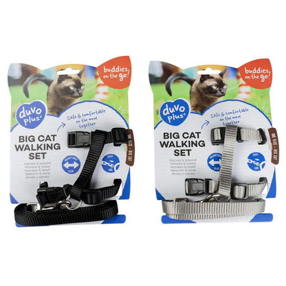 Duvo+ Big Cat Walking Set Uni-Mixed Colors | Adjustable Harness & Leash for Large Cats 30-50cm