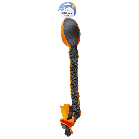 Duvo+ Sporty Rugby With Tail | Interactive Rope Tug Toy for Dogs (Black/Red & Black/Yellow)