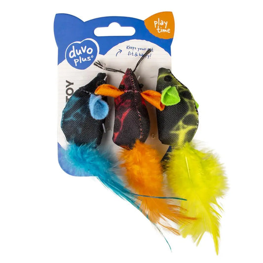 Duvo+ Flash Mice With Feathers 3Pc | Catnip-Infused Feather Mice Toy Set
