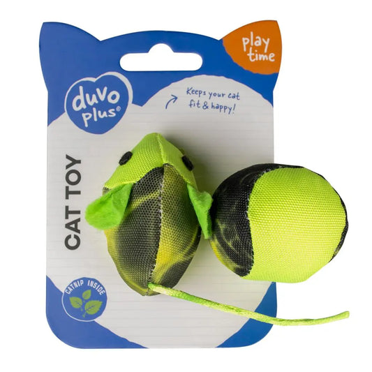 Duvo+ Mouse & Ball 2Pc Green | Interactive Catnip Hunting Toy Set