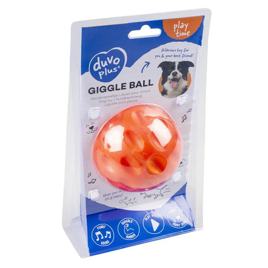 Duvo+ Giggle Ball Orange 9cm | Funny Squeaky Rubber Dog Toy