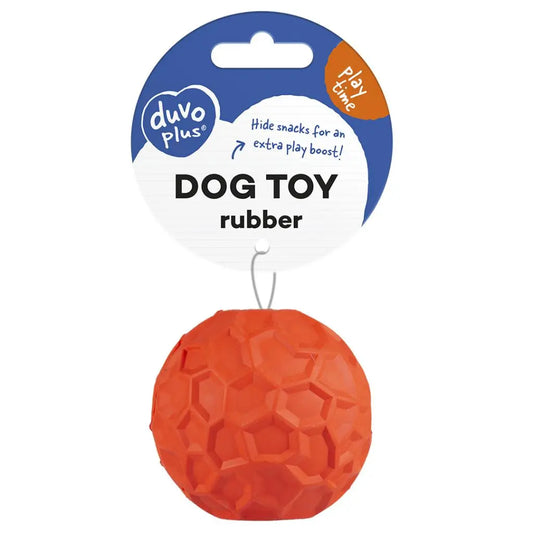 Duvo+ Rubber Hexagon Ball Dispenser Red | Small Treat-Dispensing Dog Toy 6cm