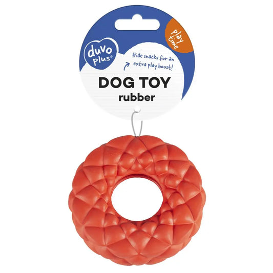 Duvo+ Rubber Bubble Ring Dispenser Dog Toy | Treat-Dispensing Dental Toy - Red