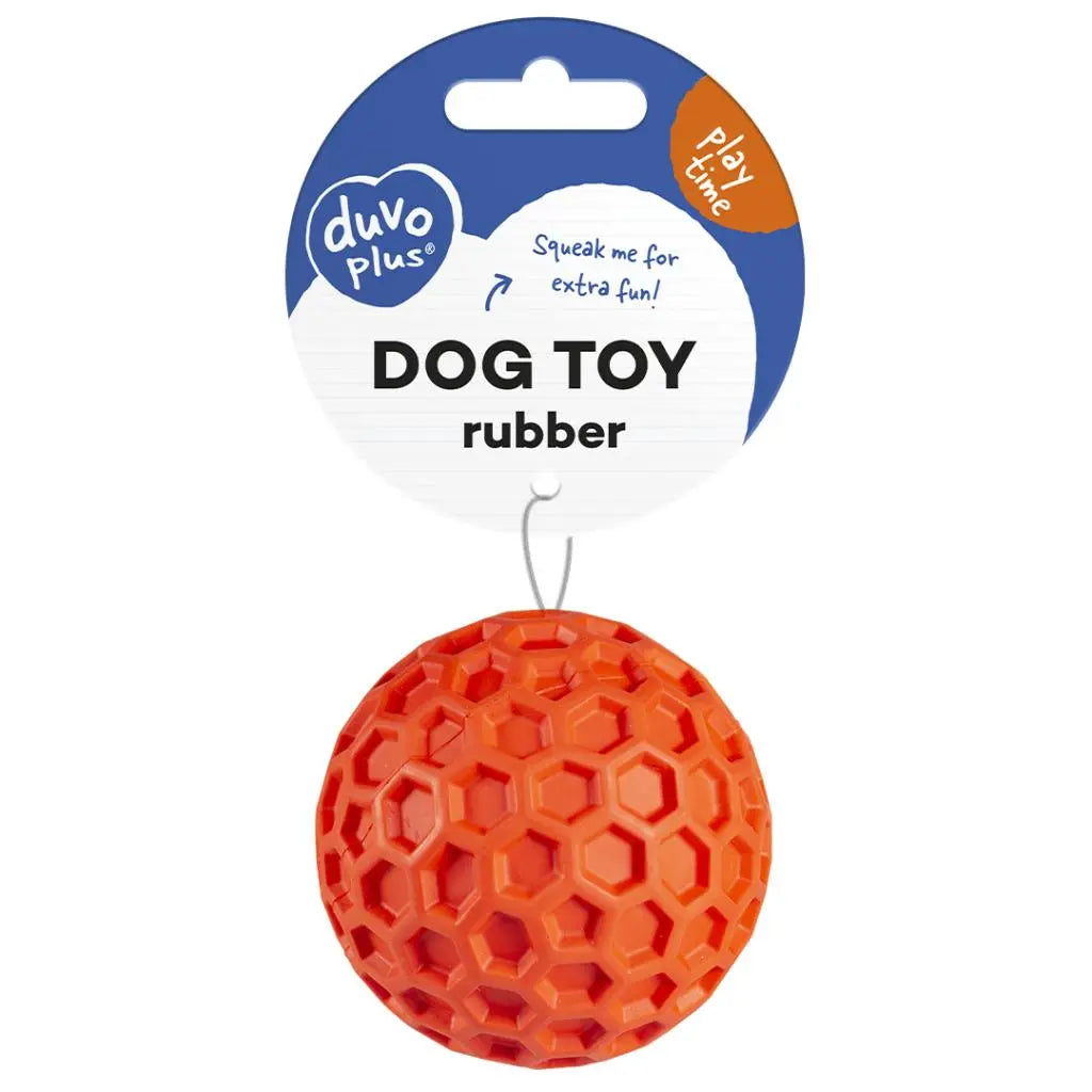 Duvo+ Rubber Hexagon Ball Squeak Red | Squeaky Fetch Toy for Dogs 8cm