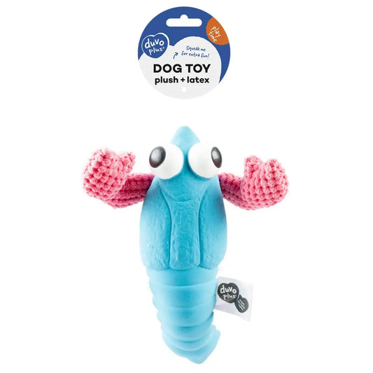 Duvo+ Plush & Latex Lobster Blue/Pink | Squeaky Crustacean Dog Toy