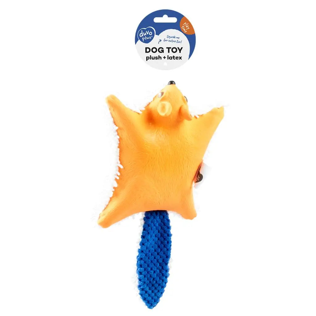 Duvo+ Plush & Latex Flying Squirrel Orange/Blue | Interactive Cat Toy