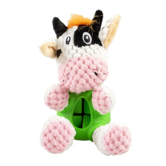 Duvo+ Plush & Rubber Cow Treat Dispenser | Farm Animal Dog Toy