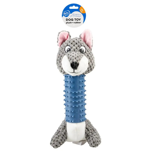 Duvo+ Plush & Rubber Wolf | Dental Dog Toy with Treat Compartment