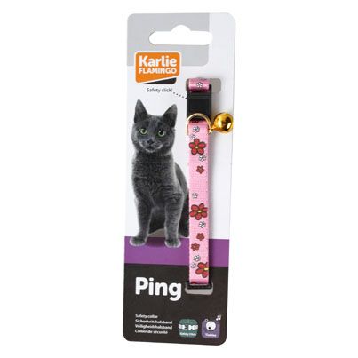Flamingo Ziggie Flower Pink Cat Collar | Adjustable Nylon Cat Collar with Bell