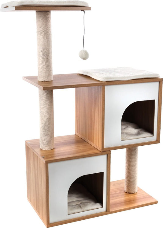 Flamingo Dana Brown/White Cat Scratching Tree | 74x35x107cm Cat Tower with Hideaways