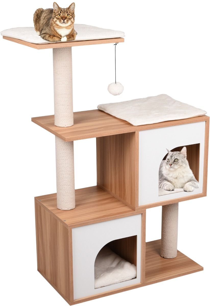 Flamingo Dana Brown/White Cat Scratching Tree | 74x35x107cm Cat Tower with Hideaways