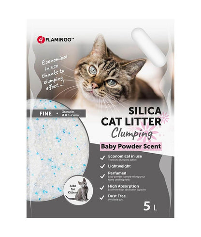 Flamingo Silica Fine Baby Powder Scent Clumping Cat Litter | Fresh Scented Crystal Litter