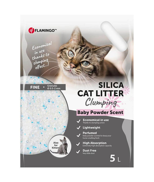 Flamingo Silica Fine Baby Powder Scent Clumping Cat Litter | Fresh Scented Crystal Litter