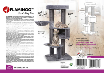 Flamingo Eiko Grey Cat Scratching Tree | Large 164cm Cat Tower with Sisal & Hideaway