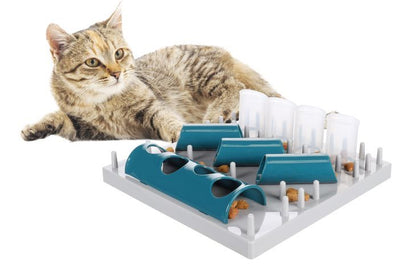 Flamingo Puzzle Feeder Hanto Interactive Cat Toy Grey/Blue 28.5x7cm | Slow Feeder & Enrichment Toy