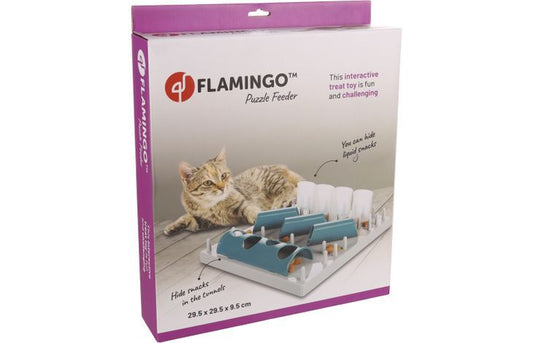 Flamingo Puzzle Feeder Hanto Interactive Cat Toy Grey/Blue 28.5x7cm | Slow Feeder & Enrichment Toy