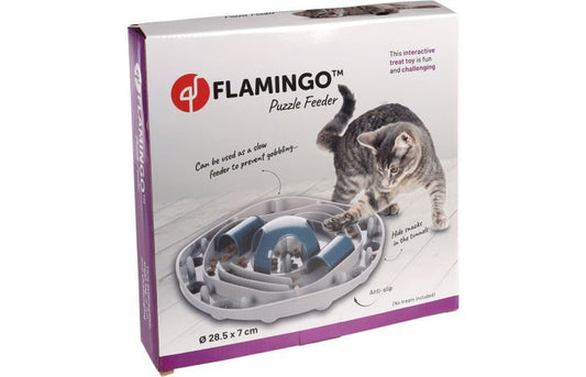 Flamingo Puzzle Feeder Hanto Interactive Cat Toy Grey/Blue 28.5x7cm | Slow Feeder & Enrichment Toy