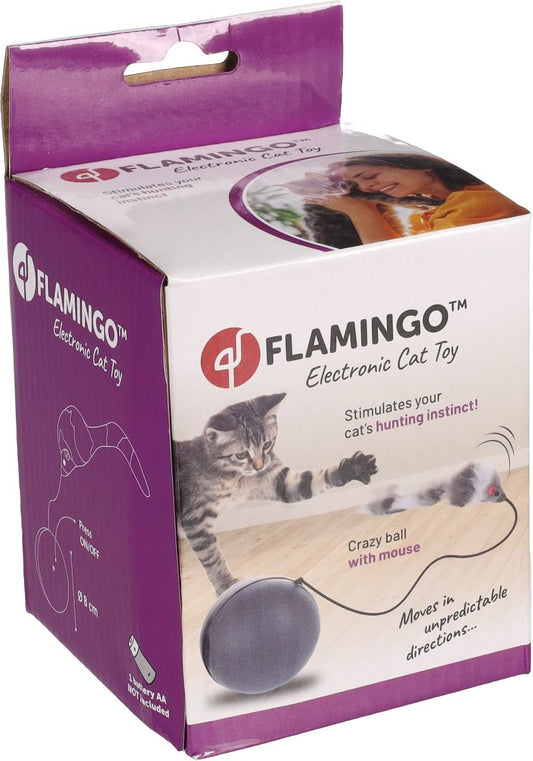 Flamingo Boula Moving Ball with Mouse Grey Electronic Cat Toy | Interactive Self-Rolling Cat Toy