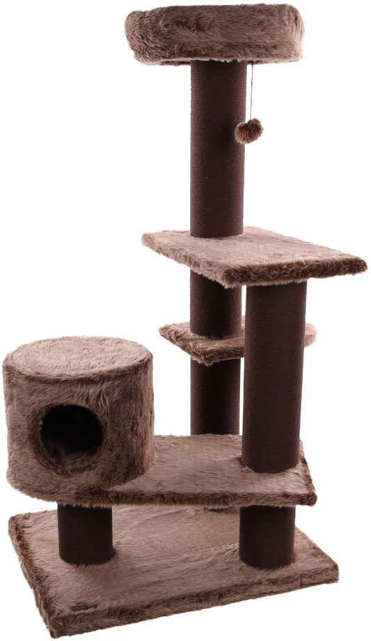 Flamingo Khan Brown Cat Scratching Tree | 137cm Cat Tower with Hideaways & Scratching Posts