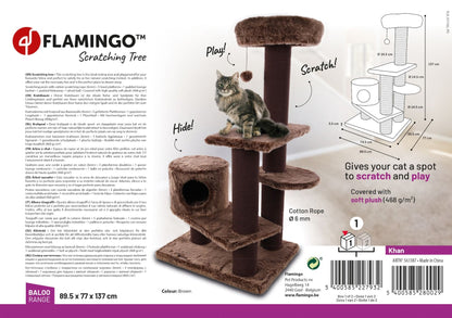 Flamingo Khan Brown Cat Scratching Tree | 137cm Cat Tower with Hideaways & Scratching Posts