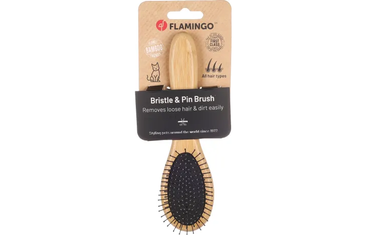 Flamingo Bristle & Pin Babu Cat Brush Small | Eco-Friendly Bamboo Cat Grooming Brush