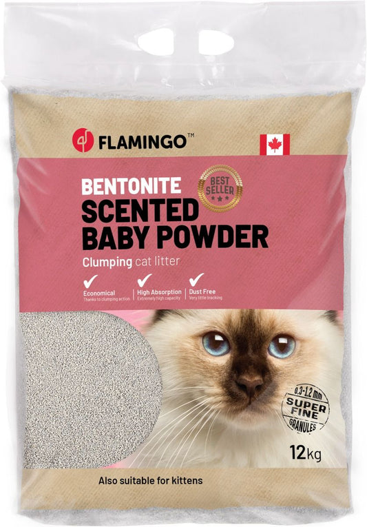 Flamingo Bentonite Scented Baby Powder Clumping Cat Litter 12kg | Dust-Free, Gentle on Paws