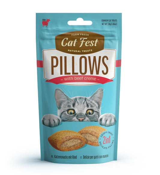 Cat Fest Pillows with Beef Cream 30g | Crunchy Beef Cat Treats for Dental Care