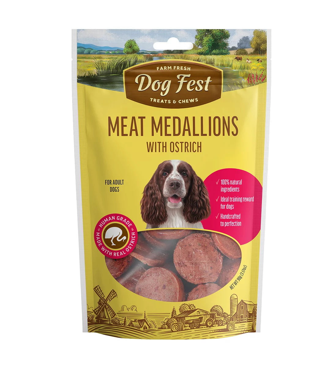 Dog Fest Medallions With Ostrich For Adult Dogs 90g | Exotic Ostrich Meat Treats