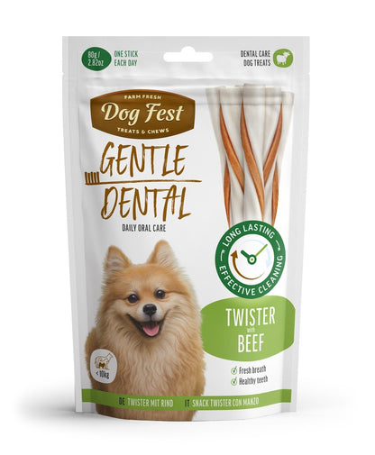 Dog Fest Dental Treats Twister Beef 80g (9cm) | Smaller Beef Chew for Adult Dogs