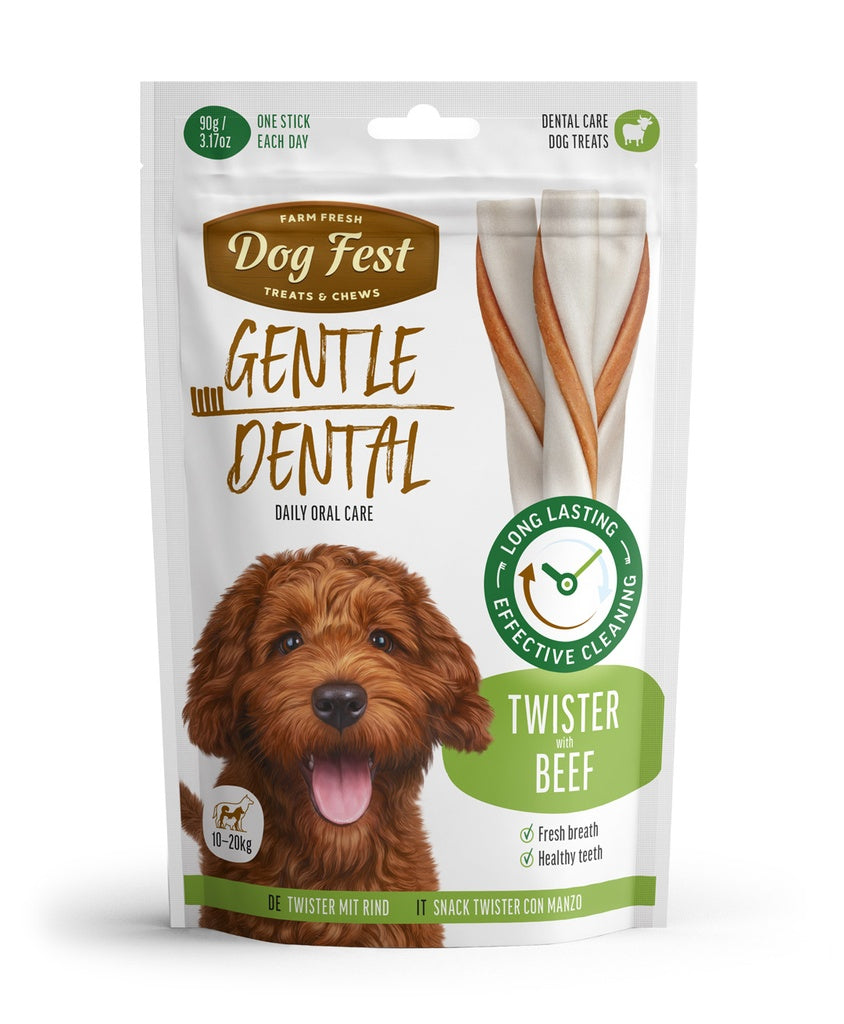 Dog Fest Dental Treats Twister Beef 90g (13cm) | Natural Beef Chew for Adult Dogs