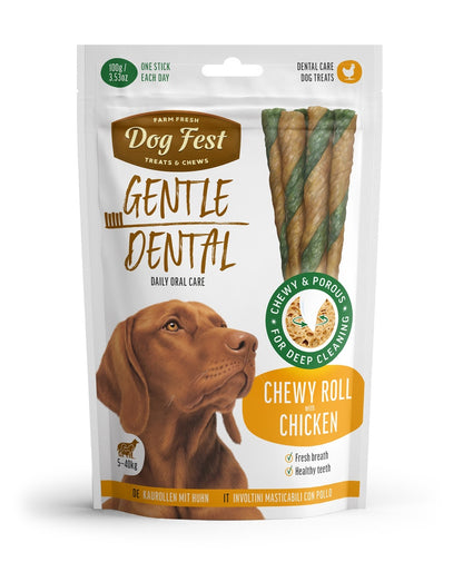 Dog Fest Dental Treats Chewy Roll Chicken 100g | Natural Chicken Chew for Adult Dogs