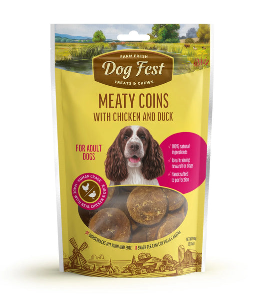 Dog Fest Meaty Coins With Chicken And Duck Rings 90g | Soft Training Treats for Dogs