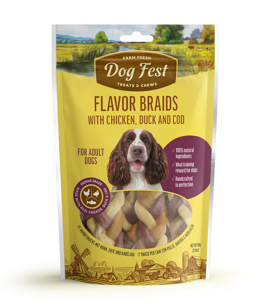 Dog Fest Flavor Braids With Chicken, Duck And Fish 90g | Natural Multi-Protein Chew Treats