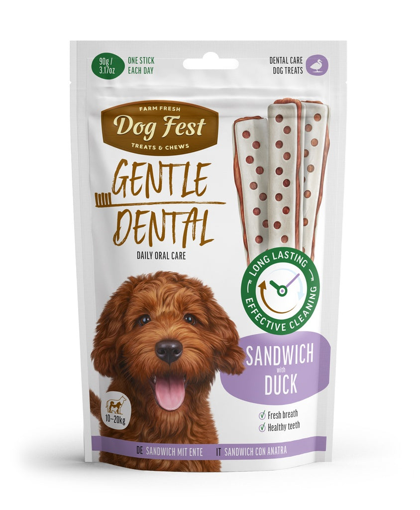 Dog Fest Dental Treats Sandwich Duck 90g | Natural Duck Chew for Adult Dogs