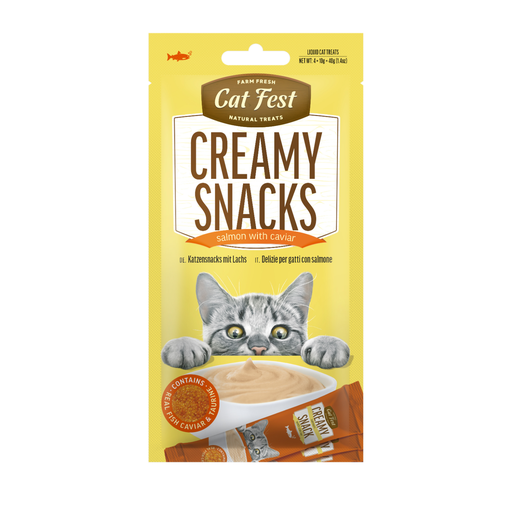 Cat Fest Creamy Snacks - Salmon With Caviar | Lickable Cat Treats 4x10g