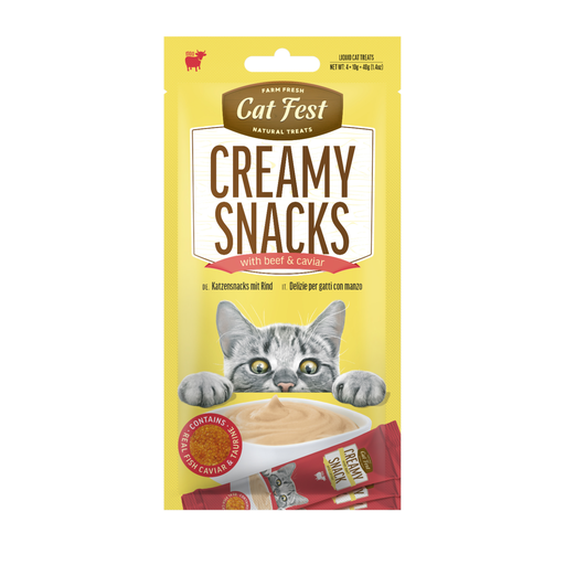 Cat Fest Creamy Snacks - Beef With Caviar | Lickable Cat Treats 4x10g