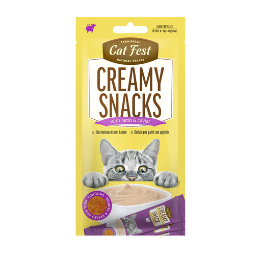 Cat Fest Creamy Snacks - Lamb With Caviar | Lickable Cat Treats 4x10g