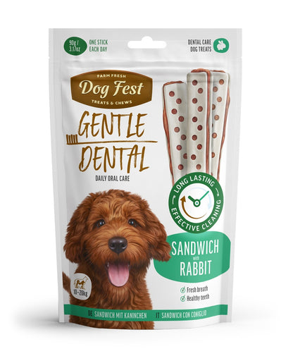 Dog Fest Dental Treats Sandwich Rabbit 90g | Natural Rabbit Chew for Adult Dogs