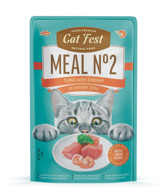 Cat Fest Meal No 2 Cat Food in Jelly - Tuna With Shrimp | Premium Wet Cat Food (50g/12x50g)
