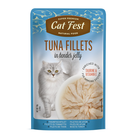 Cat Fest Tuna Fillets in Tender Jelly For Cats | Steamed Wild Tuna Cat Food with Taurine (70g/12x70g)