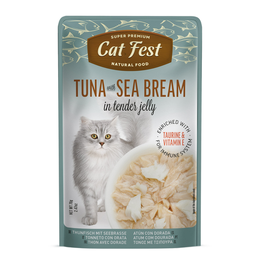 Cat Fest Tuna with Sea Bream in Tender Jelly For Cats | Premium Seafood Cat Food (70g/12x70g)