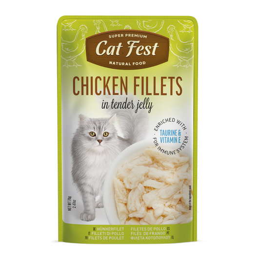 Cat Fest Chicken Fillets in Tender Jelly For Cats | Shredded Chicken Wet Cat Food (70g/12x70g)