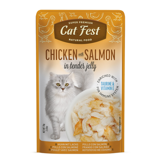 Cat Fest Chicken with Salmon in Tender Jelly For Cats | Super Premium Natural Cat Food (70g/12x70g)