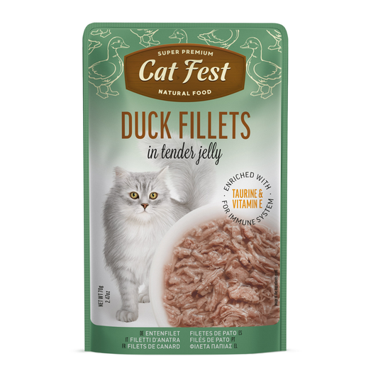 Cat Fest Duck Fillets in Tender Jelly For Cats | Shredded Duck Wet Cat Food (70g/12x70g)