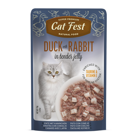 Cat Fest Duck with Rabbit in Tender Jelly For Cats | Grain-Free Wet Cat Food (70g/12x70g)