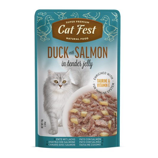 Cat Fest Duck with Salmon in Tender Jelly For Cats | High-Protein Cat Food (70g/12x70g)