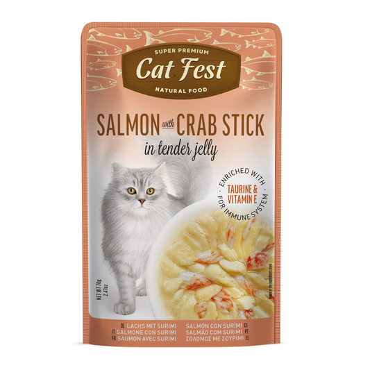 Cat Fest Salmon with Crab Stick in Tender Jelly For Cats | Natural Wet Cat Food (70g/12x70g)