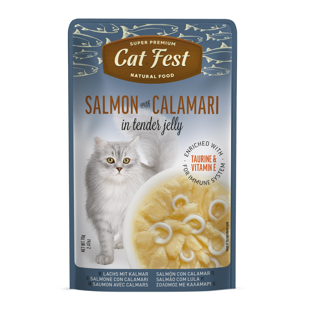 Cat Fest Salmon with Calamari in Tender Jelly For Cats | Grain-Free Cat Food (70g/12x70g)