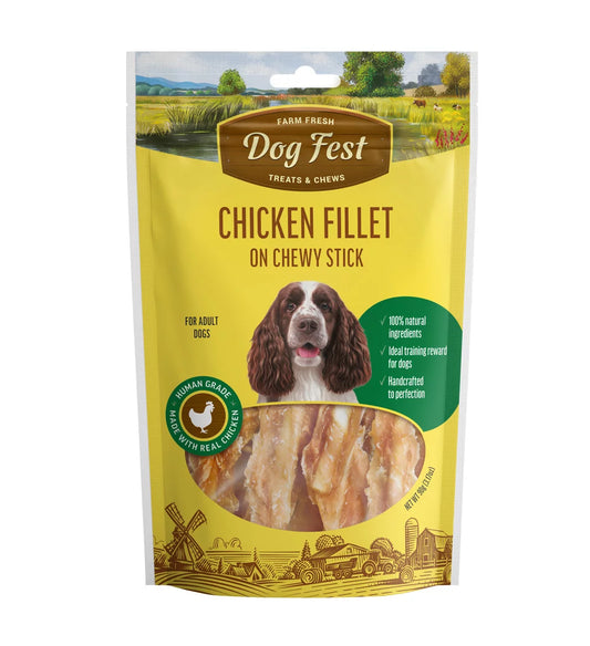 Dog Fest Chicken Fillet On Chewy Stick For Adult Dogs 90g | Whole Chicken Breast on Rawhide
